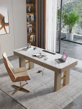 Șa din piele de birou de lux moderne de uz casnic de mici dimensiuni studiu designer birou minimalist ardezie birou de calculator